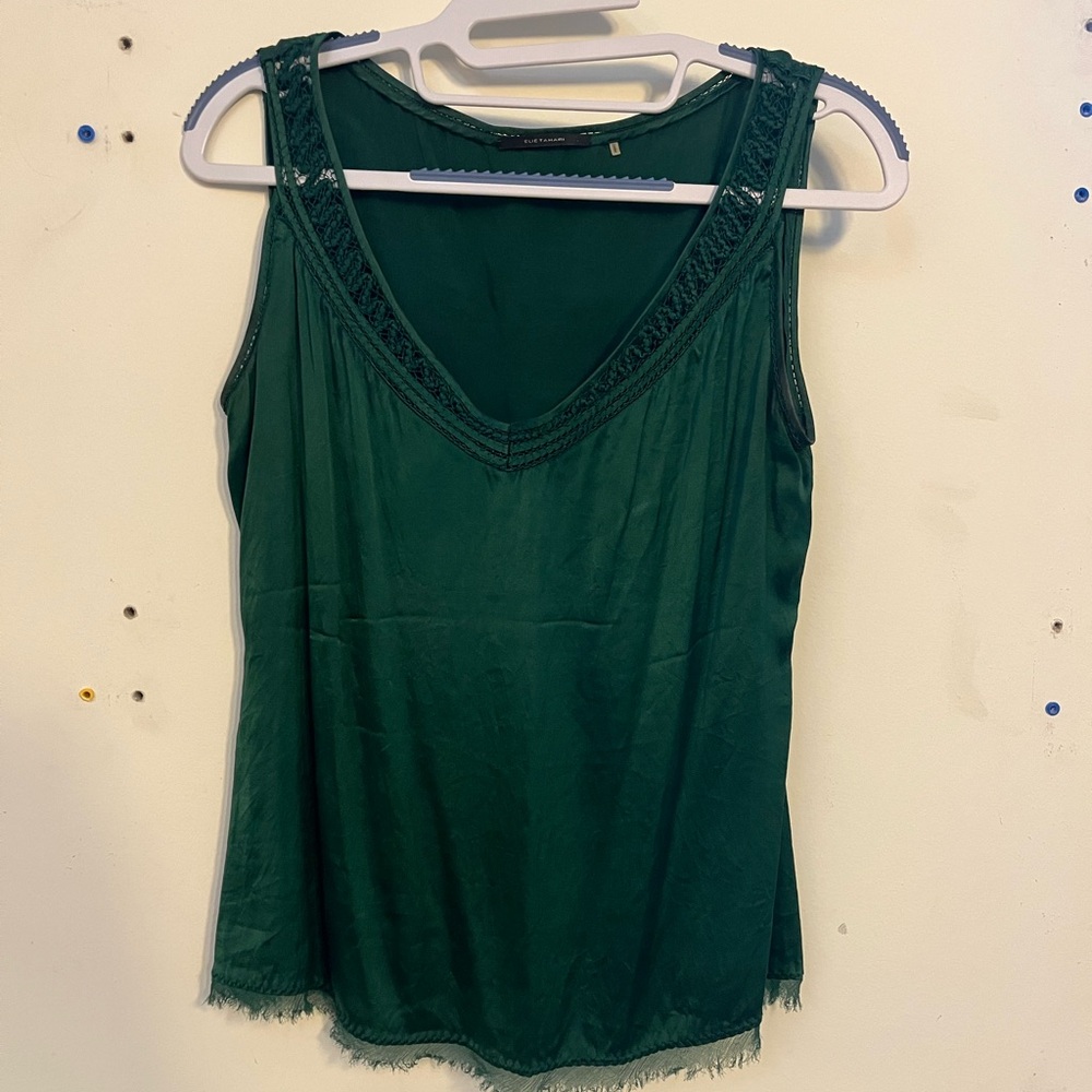Ellie Tahari Elegant Green Silk Sleeveless Top Sz S